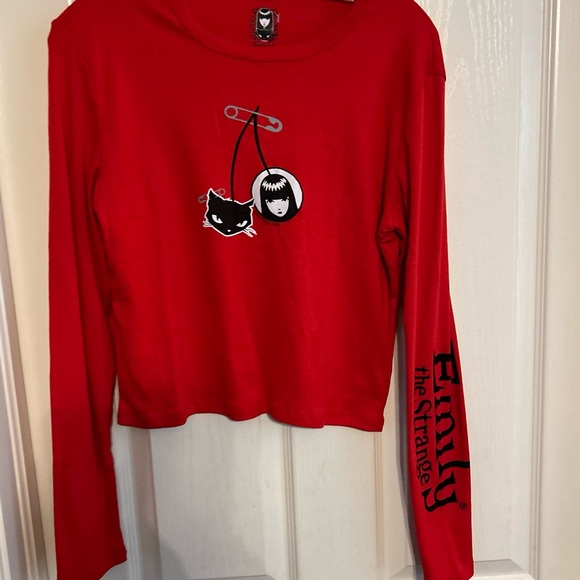Emily the Strange Long Sleeve T-shirt Womens Red W/Black Emo Goth Pin choose NWT - Picture 9 of 14